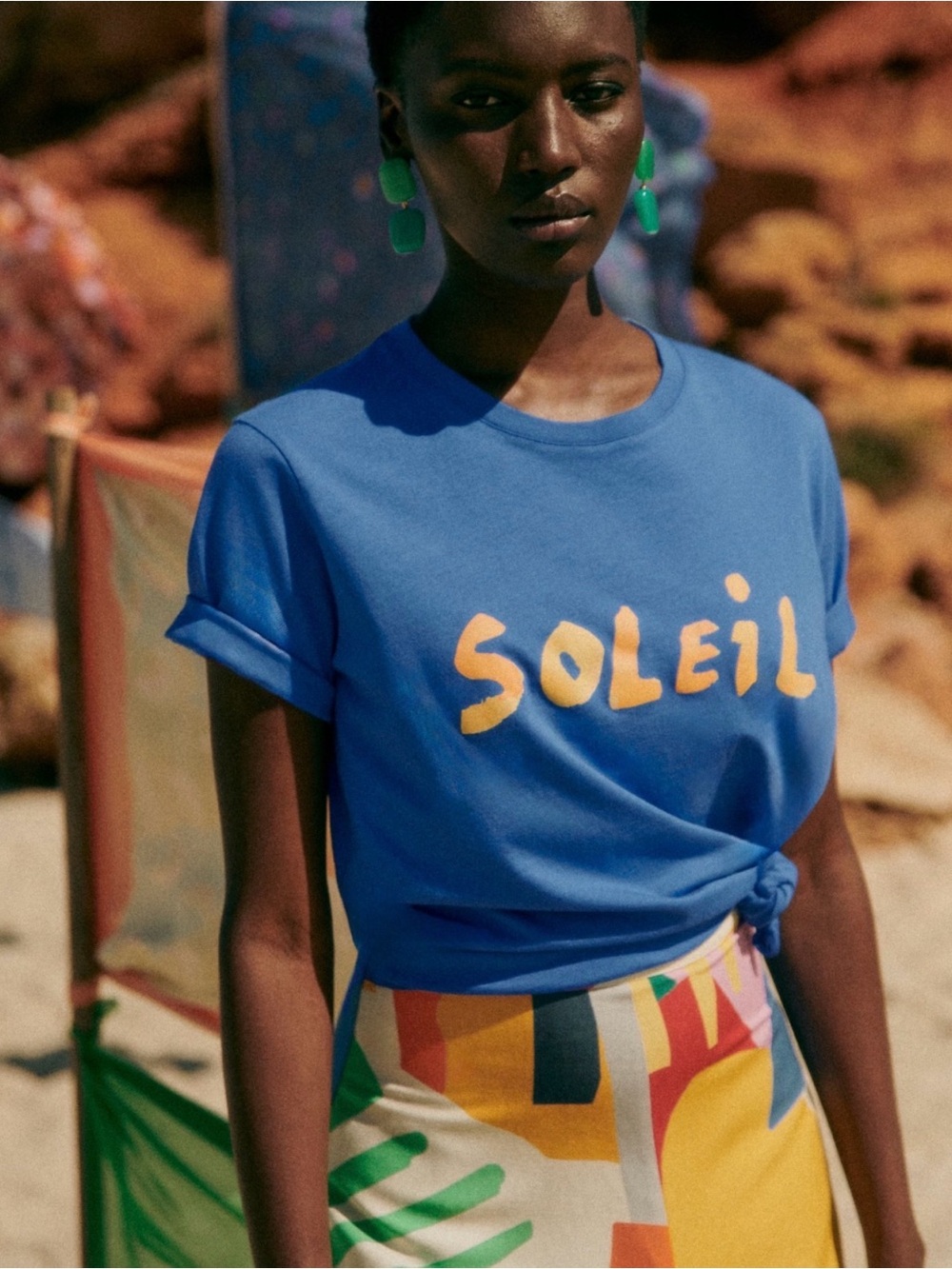 🌱Sezane x K. Gero - Blue 'Soleil' Graphic Tee - size S - NWT